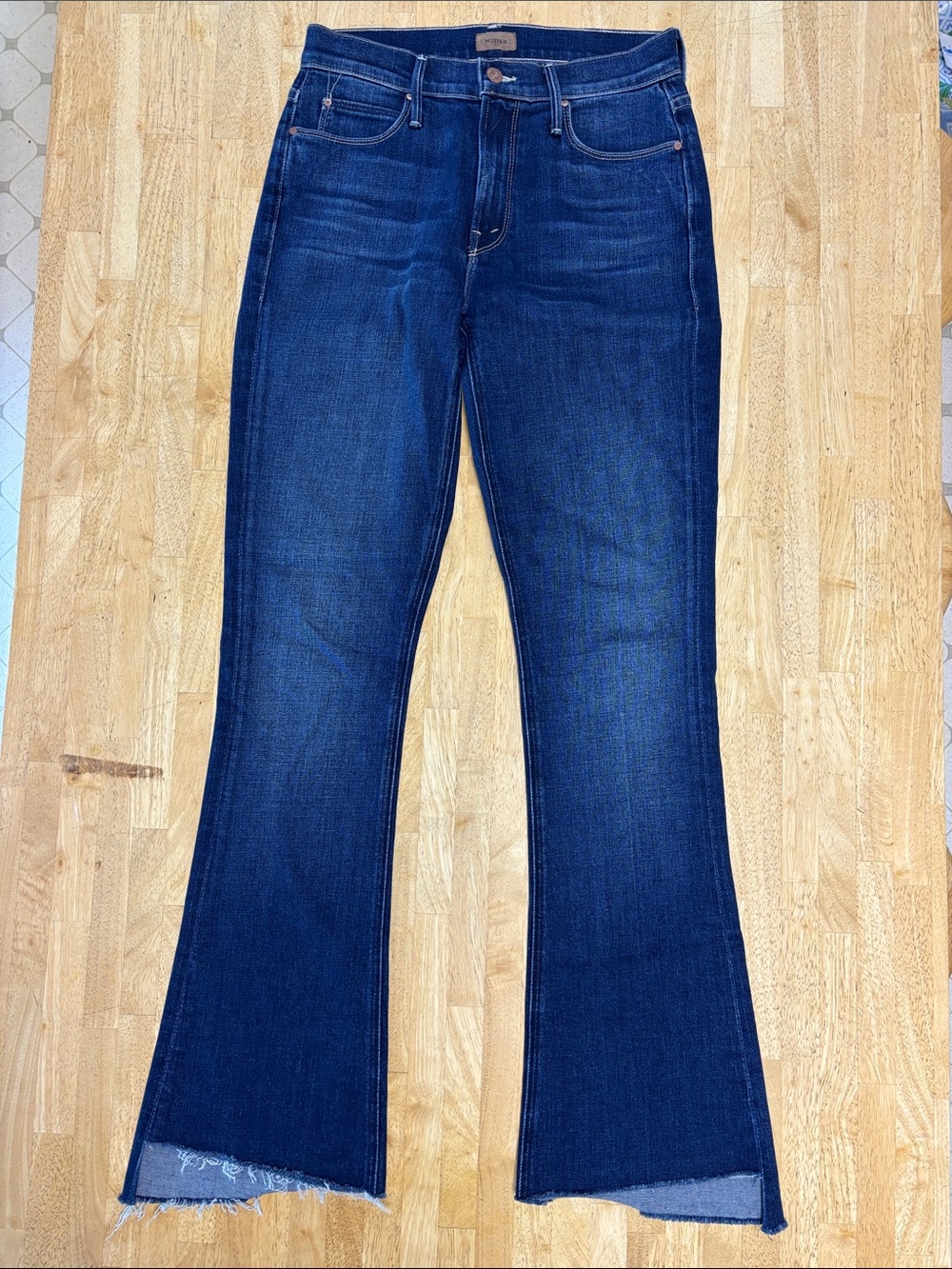 MOTHER The Runaway Step Fray Jeans Groovy Dark Wash Flare Mid Rise Denim 26